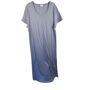 Hanro Switzerland Nightgown Women Large Blue Lace Trim V Neck Short Sleeve